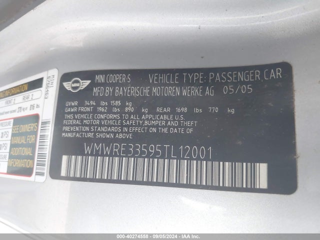 2005 MINI COOPER S WMWRE33595TL12001 Photo 8