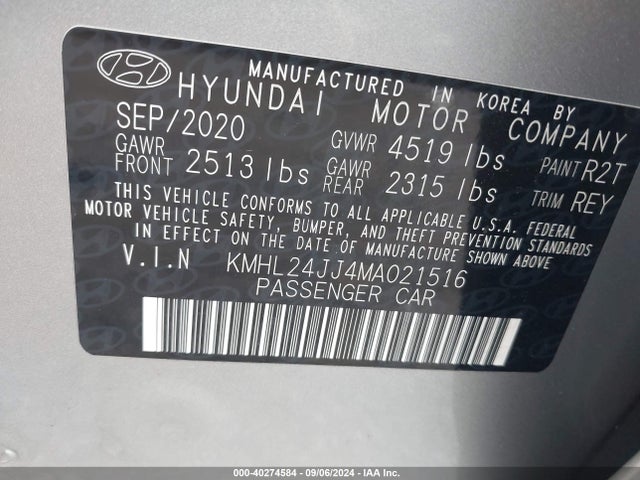 Hyundai Sonata Blue 2021 KMHL24JJ4MA021516 Image 9