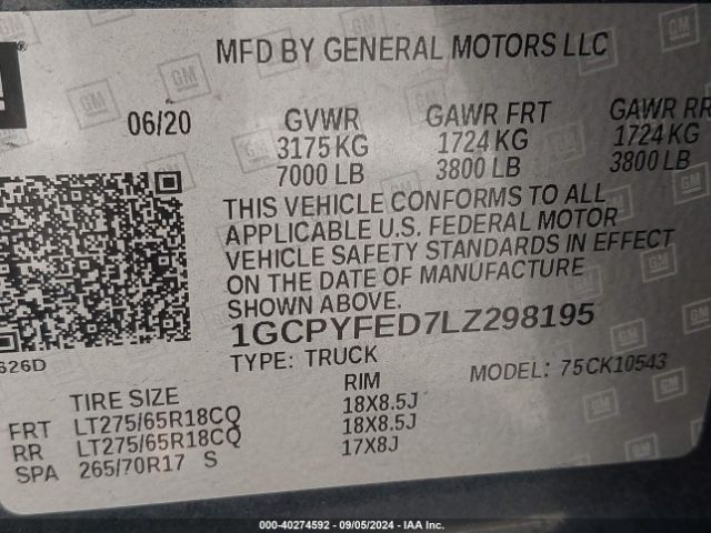 1GCPYFED7LZ298195 Chevrolet Silverado 1500 4wd  Short Bed Lt Trail Boss