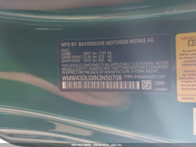 WMW43DL0XN3N50708 Mini Convertible Cooper S