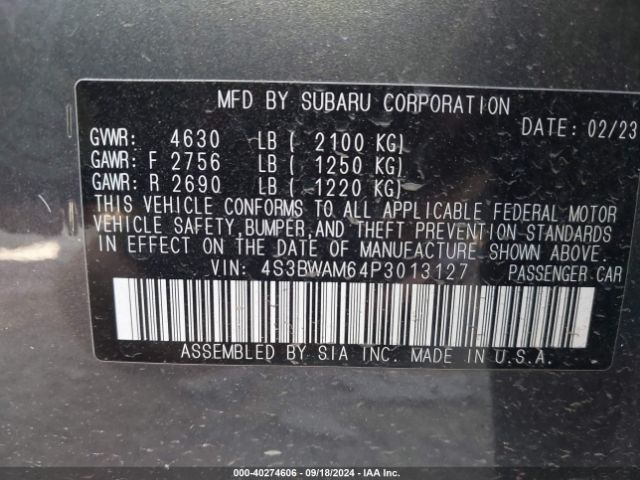 4S3BWAM64P3013127 Subaru Legacy Limited