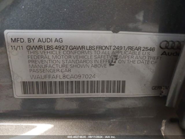 2012 AUDI A4 WAUFFAFL8CA097024 Photo 8