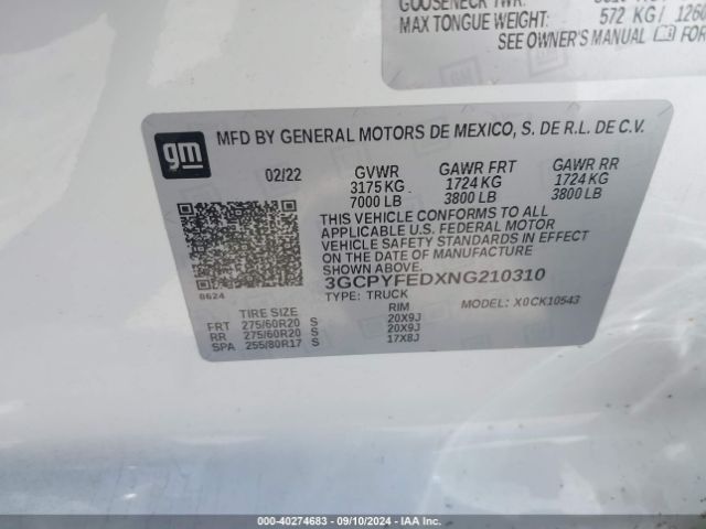 3GCPYFEDXNG210310 Chevrolet Silverado 1500 Ltd 4wd  Short Bed Lt Trail Boss