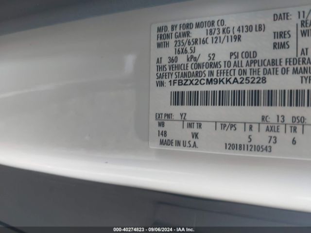 1FBZX2CM9KKA25228 Ford Transit-350 Xl