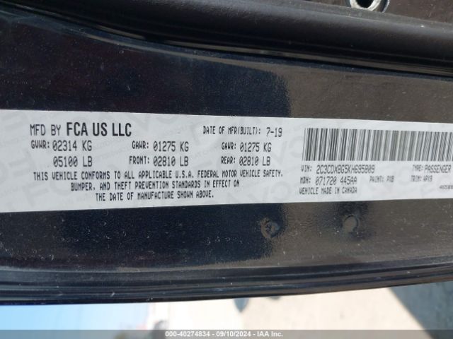 2C3CDXBG5KH695809 Dodge Charger Sxt Rwd