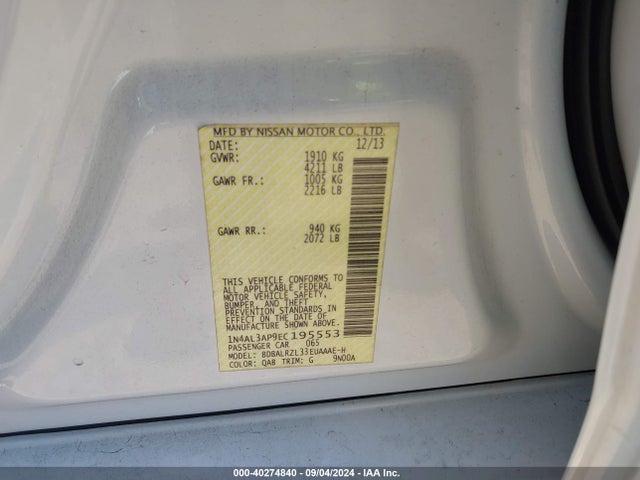Nissan Altima 2.5 S 2014 1N4AL3AP9EC195553 Image 9