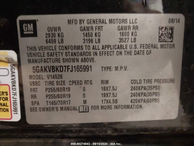 5GAKVBKD7FJ165991 Buick Enclave Leather