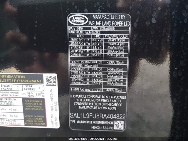 SAL1L9FU8RA404822 Land Rover Range Rover Sport Dynamic Se