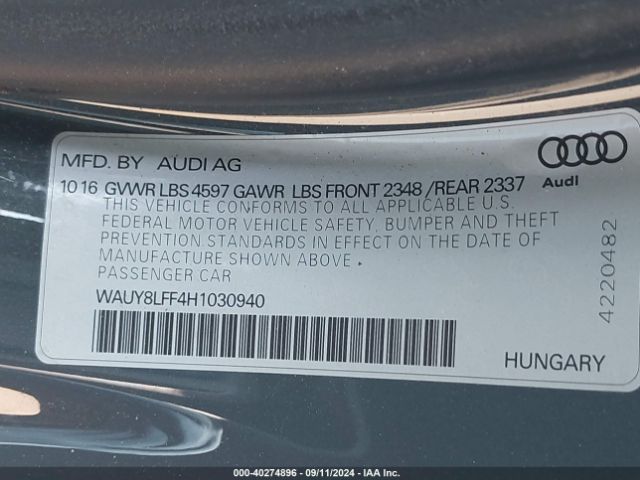 WAUY8LFF4H1030940 Audi A3 2.0t Premium
