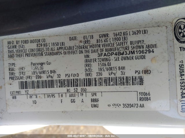 Ford FIESTA SE 2018 3FADP4BJ3JM106294 Image 9