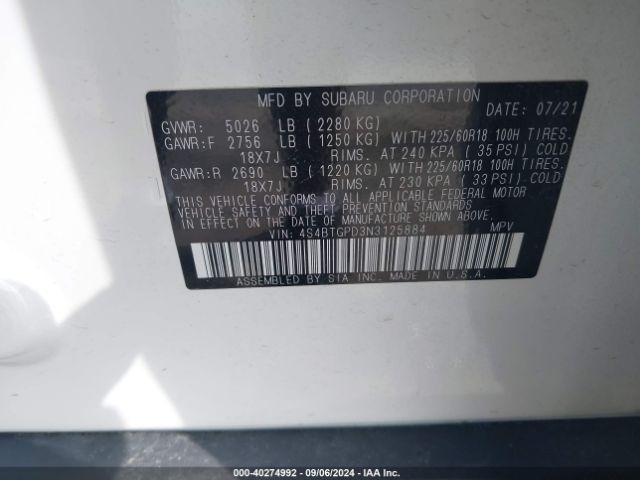 4S4BTGPD3N3125884 Subaru Outback Touring Xt