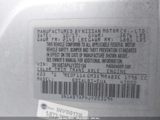 3N1AB7AP4JY203194 Nissan SENTRA S