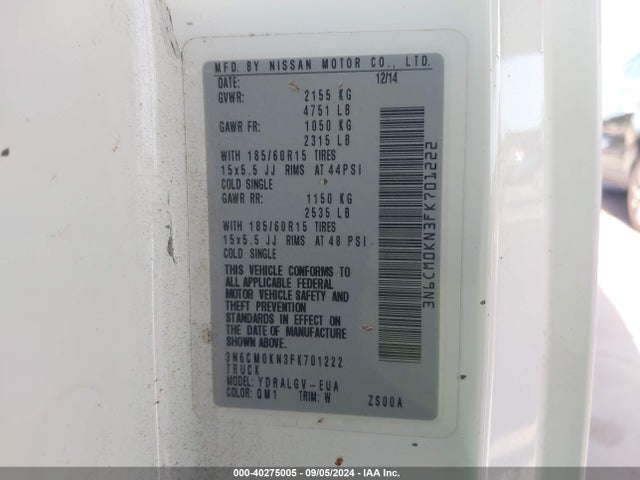 Nissan NV200 SV 2015 3N6CM0KN3FK701222 Image 9