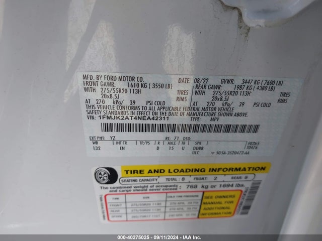 Ford Expedition Limited Max 2022 1FMJK2AT4NEA42311 Image 9