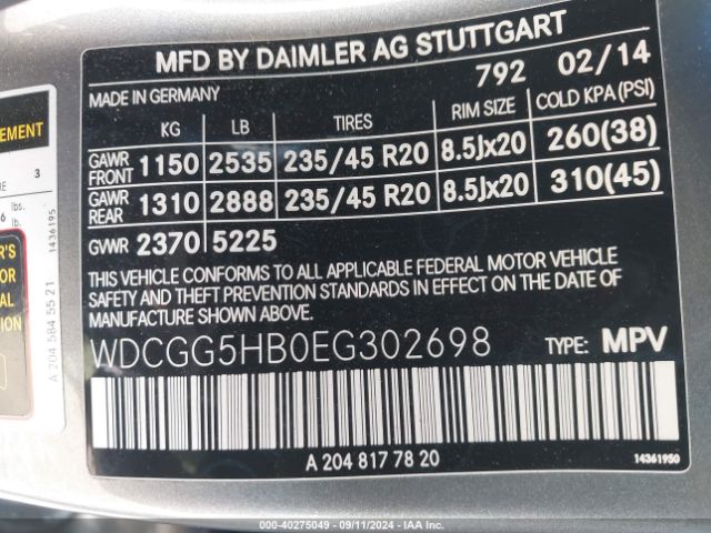 WDCGG5HB0EG302698 Mercedes-Benz GLK 350