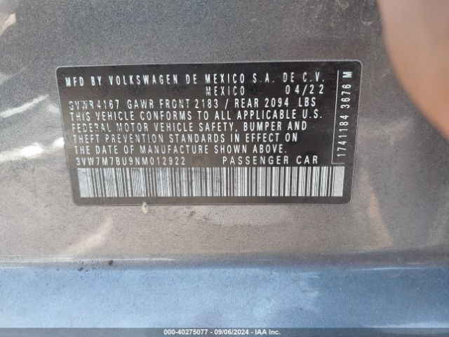 3VW7M7BU9NM012922 Volkswagen Jetta 1.5t Se