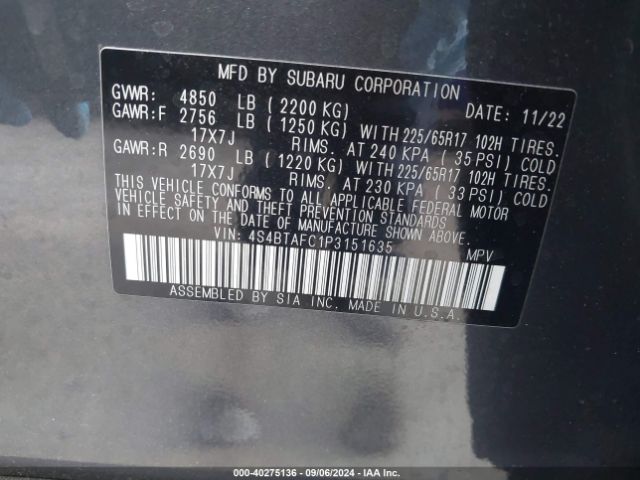 4S4BTAFC1P3151635 Subaru Outback Premium