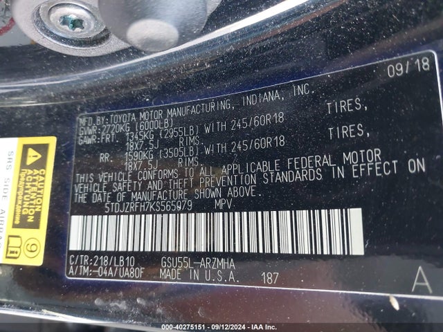 Toyota Highlander Xle 2019 5TDJZRFH7KS565079 Image 9