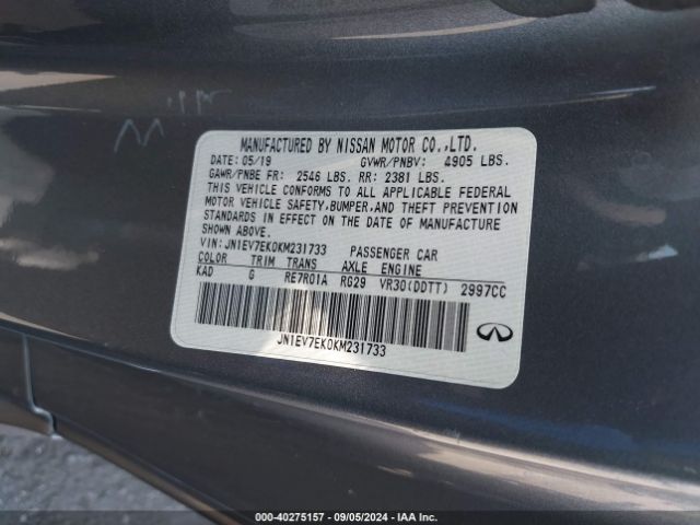 JN1EV7EK0KM231733 Infiniti Q60 3.0t Luxe