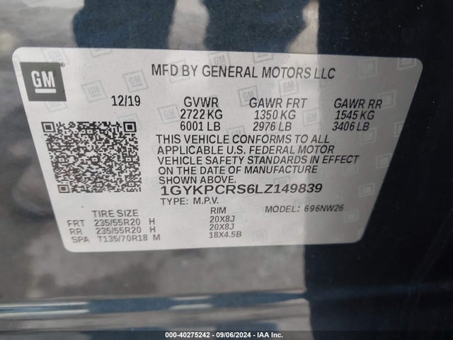 1GYKPCRS6LZ149839 Cadillac Xt6 Fwd Premium Luxury