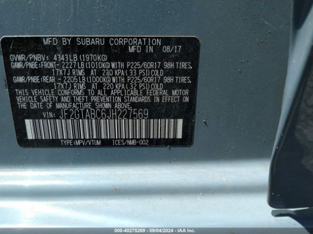 JF2GTABC6JH227569 Subaru Crosstrek 2.0i Premium