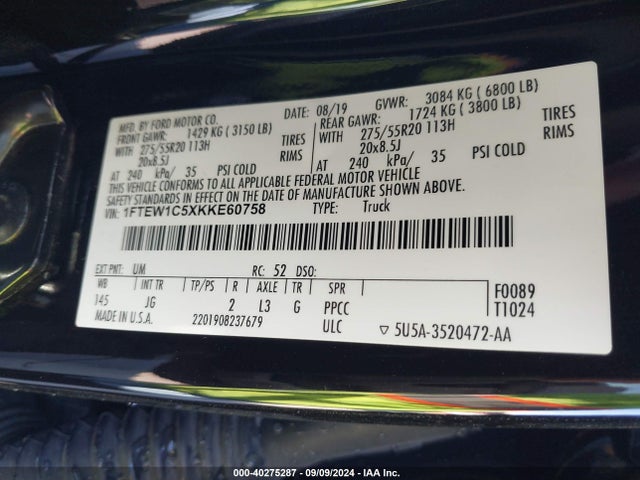 Ford F-150 Xl 2019 1FTEW1C5XKKE60758 Image 9