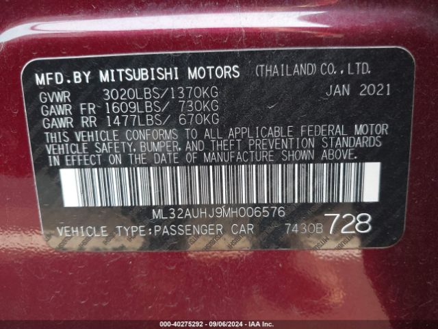 ML32AUHJ9MH006576 Mitsubishi Mirage Carbonite Edition/es/le
