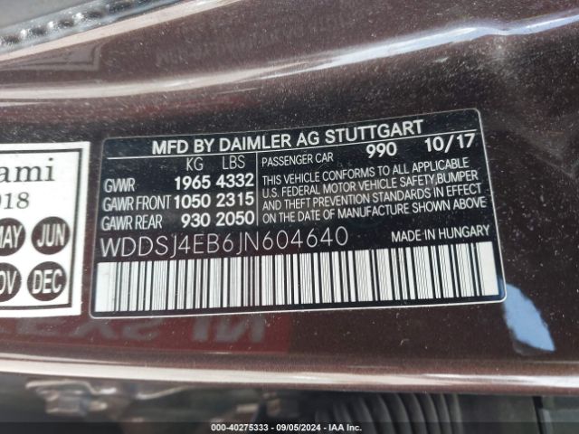 WDDSJ4EB6JN604640 Mercedes-Benz CLA 250