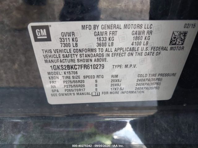 1GKS2BKC7FR610279 GMC YUKON SLT