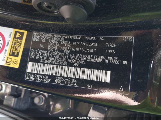 5TDDKRFH8GS239509 Toyota Highlander Limited Platinum V6