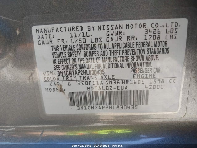 Nissan Versa 1.6 Sv 2017 3N1CN7AP2HL830435 Image 9