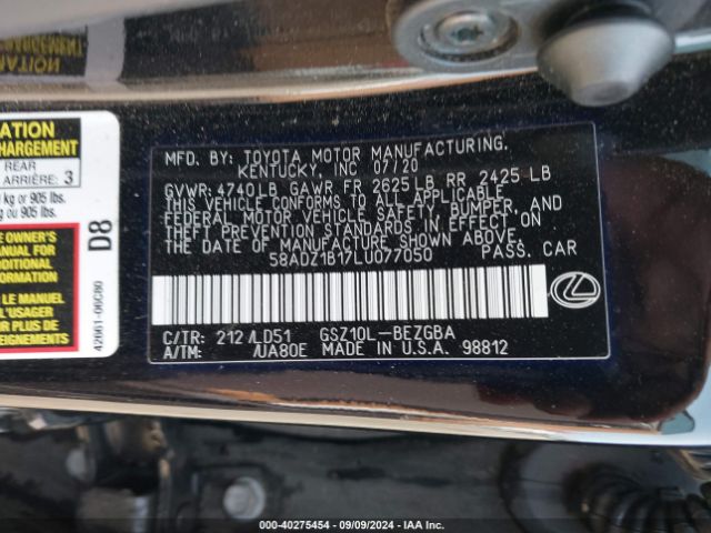 58ADZ1B17LU077050 Lexus ES 350