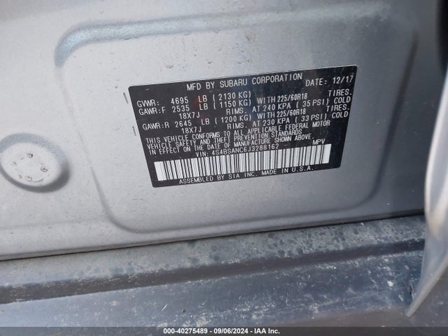 Subaru Outback 2.5i Limited 2018 4S4BSANC6J3288162 Image 9