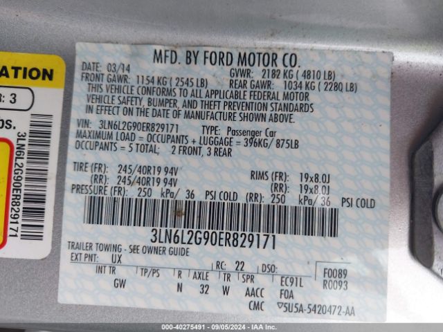 3LN6L2G90ER829171 Lincoln MKZ