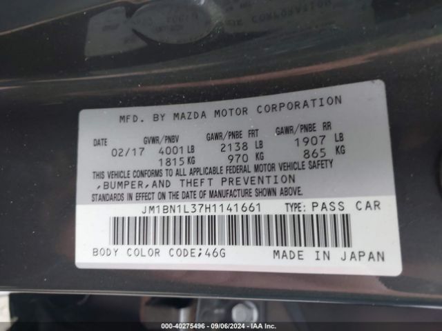 JM1BN1L37H1141661 Mazda Mazda3 Touring 2.5
