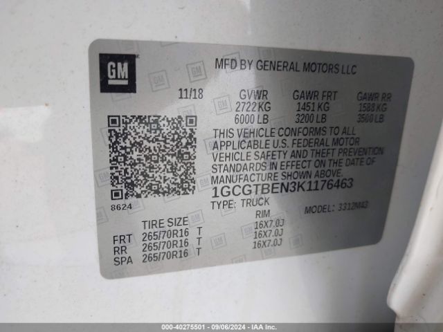 1GCGTBEN3K1176463 Chevrolet Colorado Wt