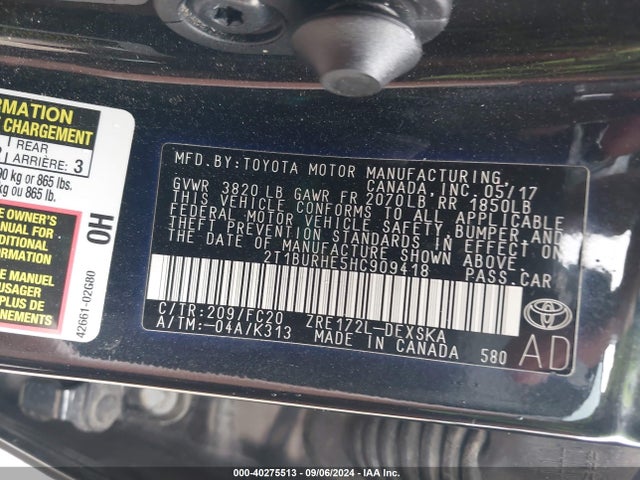 Toyota COROLLA SE 2017 2T1BURHE5HC909418 Image 9