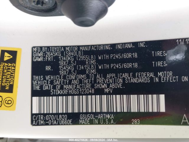 5TDKKRFH0GS123048 Toyota Highlander Xle V6