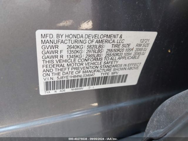 5J8YE1H84NL034647 Acura Mdx Advance Package