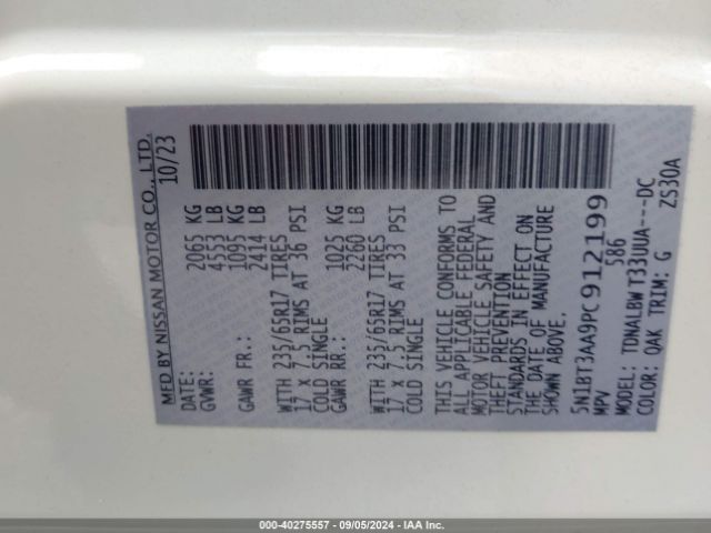 5N1BT3AA9PC912199 Nissan Rogue S Fwd