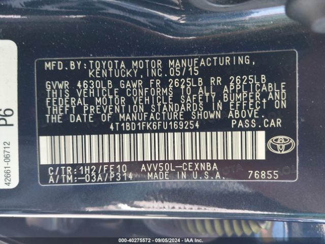 4T1BD1FK6FU169254 Toyota Camry Hybrid Le