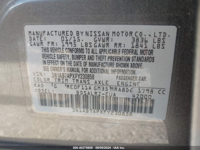 Nissan SENTRA SR 2015 3N1AB7APXFY230858 Image 9