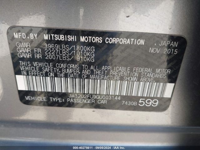 JA32U2FU9GU003144 Mitsubishi LANCER ES