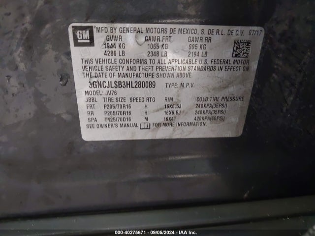 Chevrolet Trax Lt 2017 3GNCJLSB3HL280089 Image 9