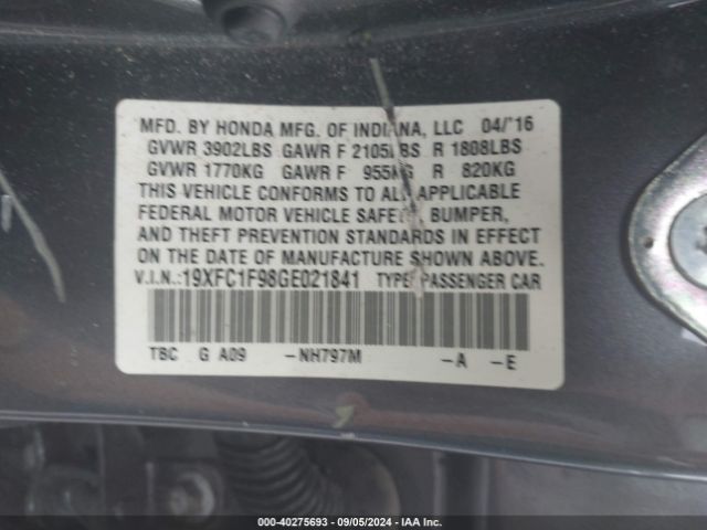 19XFC1F98GE021841 Honda Civic Touring