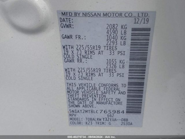 5N1AT2MT8LC765984 Nissan Rogue Sl Fwd
