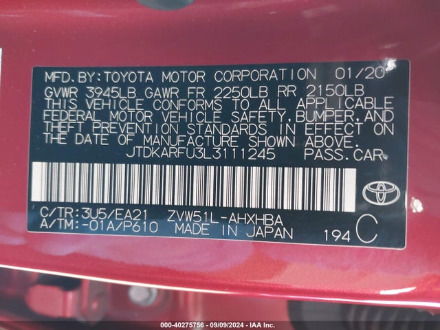 JTDKARFU3L3111245 Toyota Prius Limited