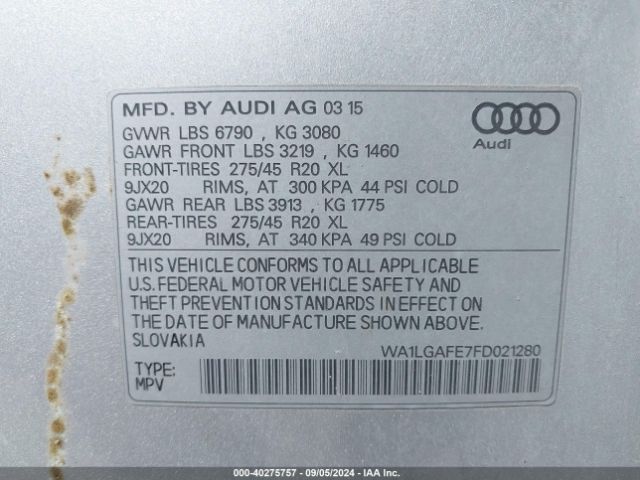 WA1LGAFE7FD021280 Audi Q7 3.0t Premium