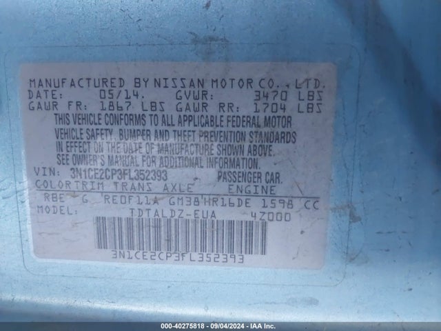 Nissan Versa Note S (sr)/s Plus/sl/sr/sv 2015 3N1CE2CP3FL352393 Image 9