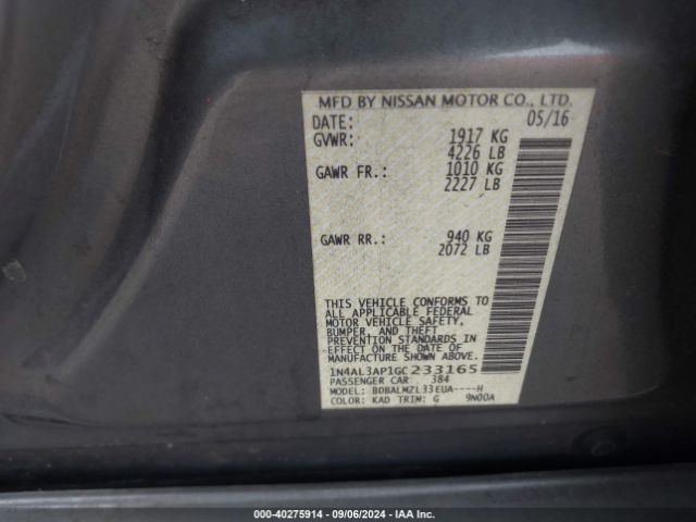 1N4AL3AP1GC233165 Nissan Altima 2.5 Sv